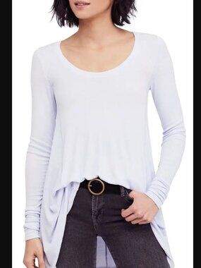 Free People January Ribbed Long-Sleeve Flowy Shirt Oversized Boho Comfy Sz S